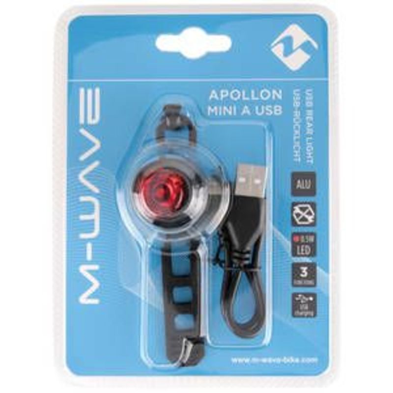 VILLOGO HÁTSÓ AKKUS 1 LED M-WAVE APOLLON MINI - 3 FUNKCIÓS + TARTOZÉK USB TÖLTŐ