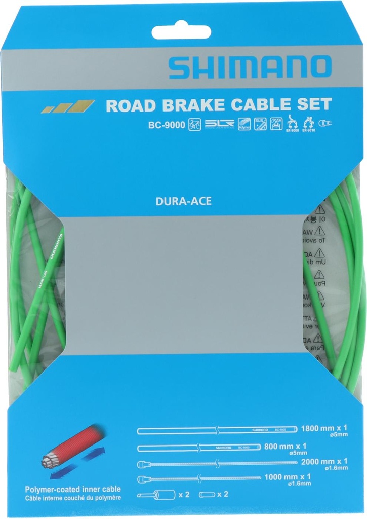 SHIMANO ROAD BRAKE CABLE SET POLYMER COATED GREEN BC-9000