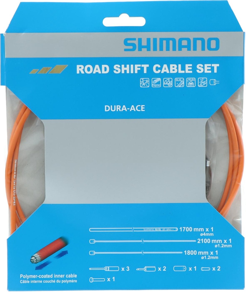 SHIMANO ROAD SHIFT CABLE SET POLYMER COATED ORANGE