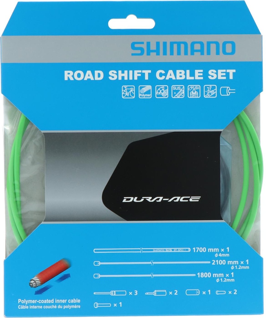 SHIMANO ROAD SHIFT CABLE SET POLYMER COATED GREEN