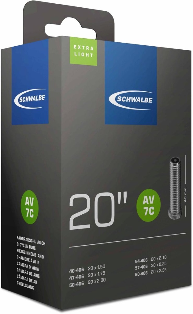 BELSŐ SCHWALBE 20 AV7C 20x1,50-2,35 EXTRA LIGHT 40MM 95g {25/7}