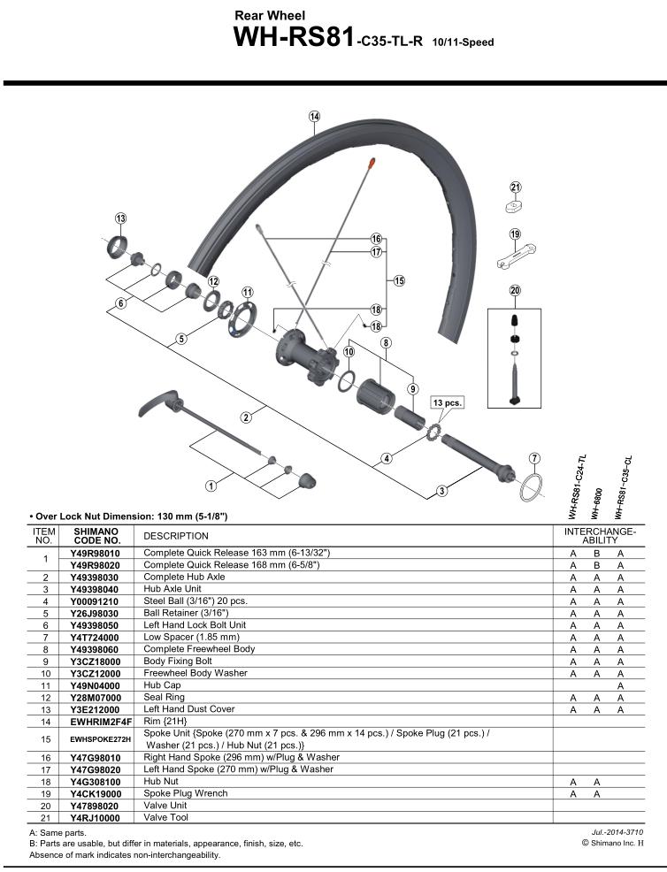 SHIMANO WH-6800-R COMPLETE HUB AXLE