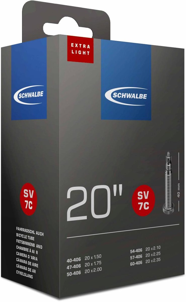 BELSŐ SCHWALBE 20 SV7C 20x1,50-2,35 EXTRA LIGHT 40MM 95g {25/7}