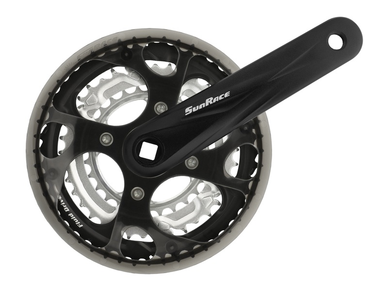 HAJTOMÜ 170MM ALU 48/38/28 SUNRACE FCM300 + LÁNCVÉDŐ FEKETE / EZÜST