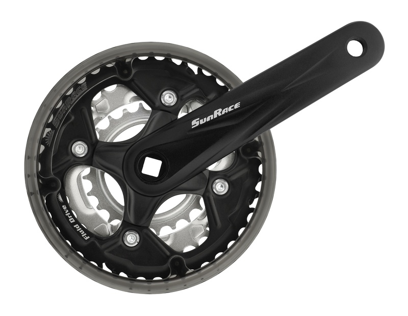 HAJTOMÜ 170MM ALU 42/34/24 SUNRACE FCM500 + LÁNCVÉDŐ FEKETE / EZÜST