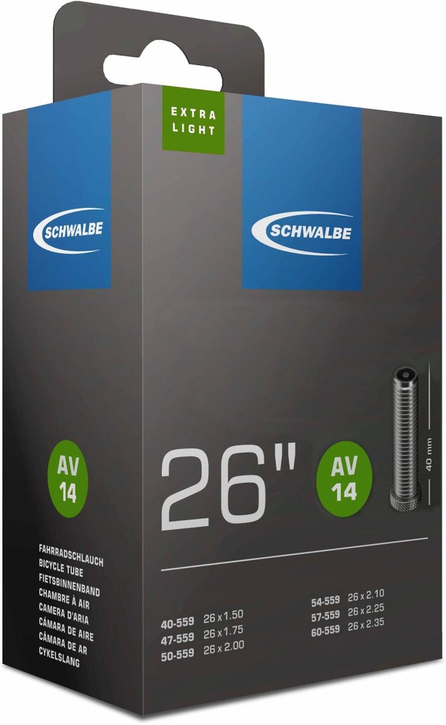 BELSŐ SCHWALBE 26 AV14 26x1,50-2,35 EXTRA LIGHT 40MM 130g {25/7}