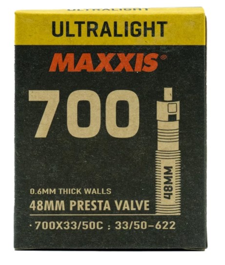 Belső Maxxis 700X33/50C ULTRALIGHT Presta szelepes 48mm 100g