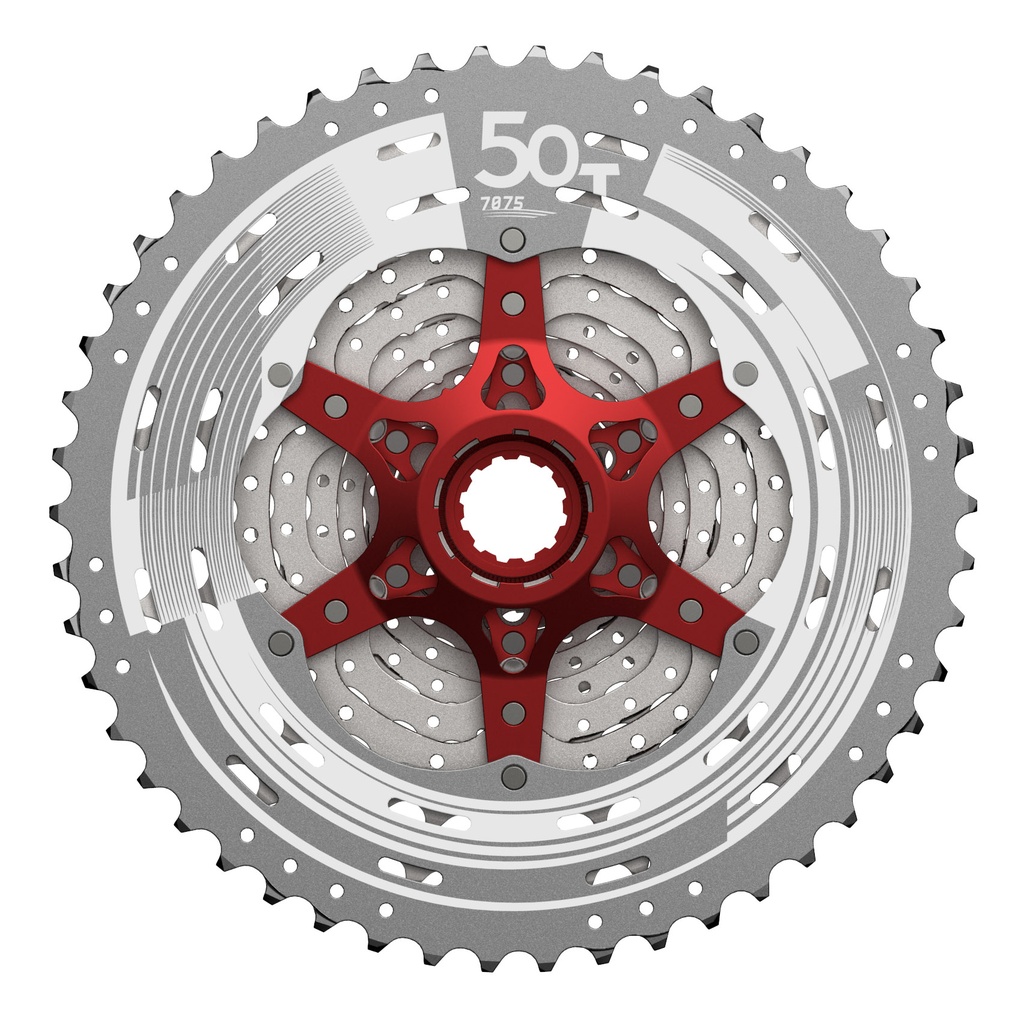 Sunrace CSMX80 11 sebességes fogaskeréksor [ezüst-piros, 11-51]