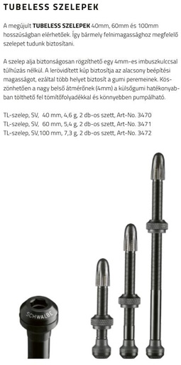 [#PL-3472] SZELEP SCHWALBE SZETT TUBELESS UTLV 2DB 100MM HOSSZ BÁRMILYEN KERÉKHEZ {5/7}