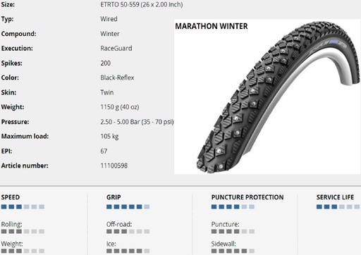 [#PL-11100598.01] KÜLSŐ 26x2,00(559-50) MARATHON WINTER PLUS PERF HS396 SG WiC REF TW 1150g {25/7}