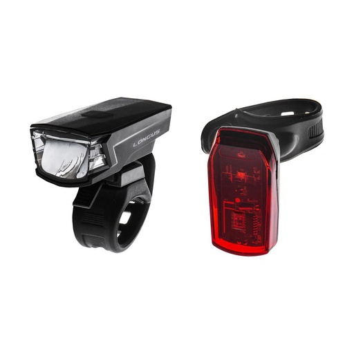 [#PL-398590] LÁMPASZETT LONGUS E+H SINGLE 2 FUNKCIÓS/1LED+2 FUNKCIÓS/1LED USB FEKETE {5/4}